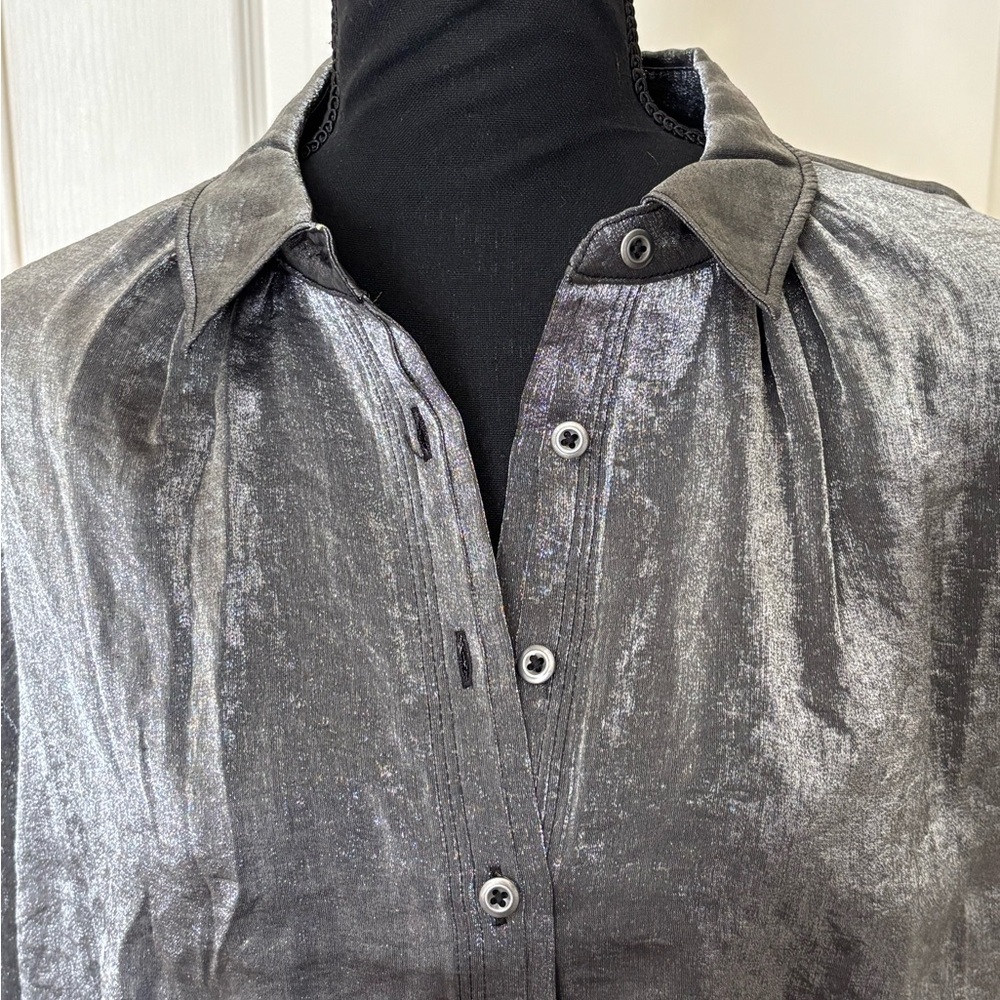 PILCRO Medium Metallic silver gray button down bl… - image 6